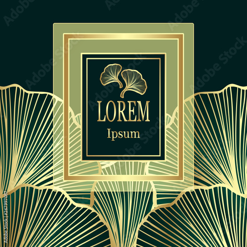 Template for package or flyer from Luxury background with  leaves  in green gold  for cosmetic or perfume or shampoo or  for package of  tea or label or for brand book