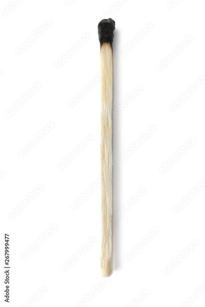 Burnt match on white background, top view Burnt match on white background, top view