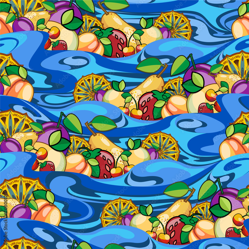 vector color pattern cloth summer fruits water