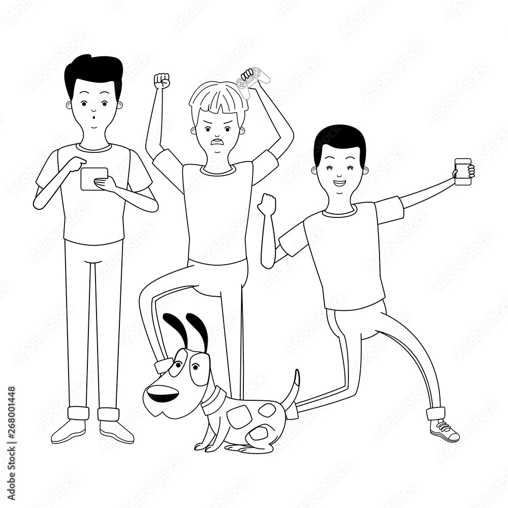 Millennial people gaming party black and white Millennial people gaming party black and white