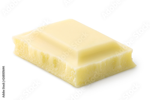 Single square of white chocolate isolated on white. Rough edges.