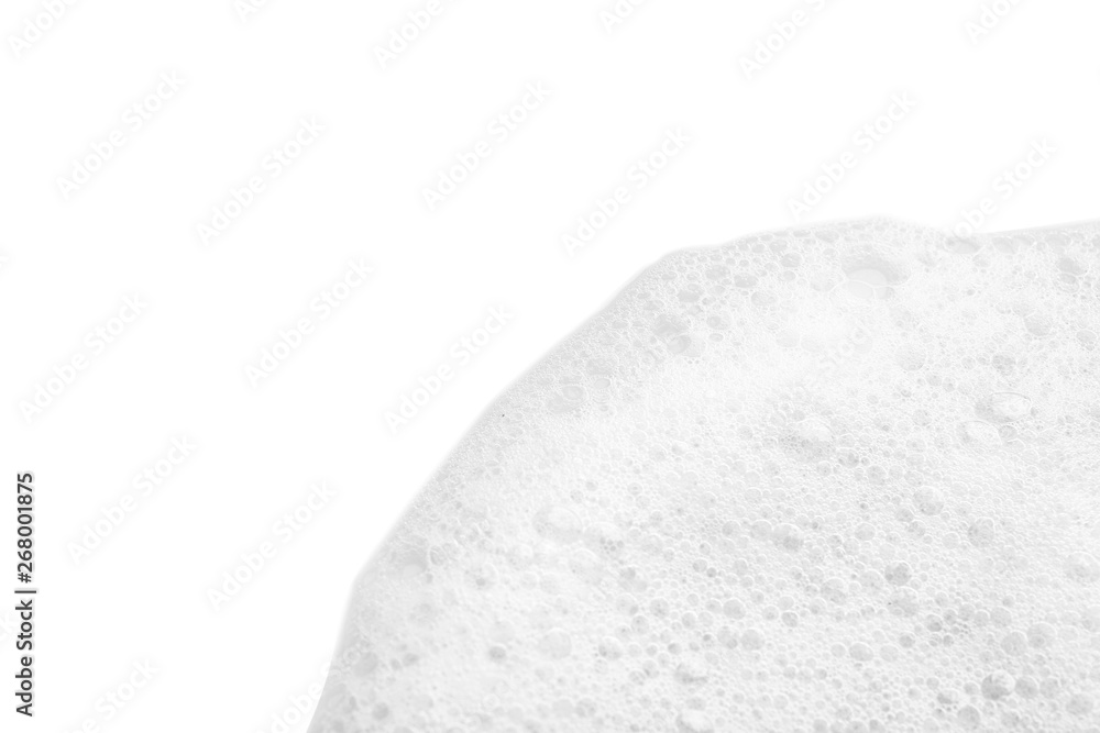 Soft soap foam on white background, top view - obrazy, fototapety, plakaty 