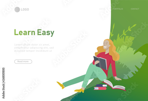 Set of web page design templates with relaxed learning people outdoor for online education, training and courses. Modern vector illustration concepts for website and mobile website development