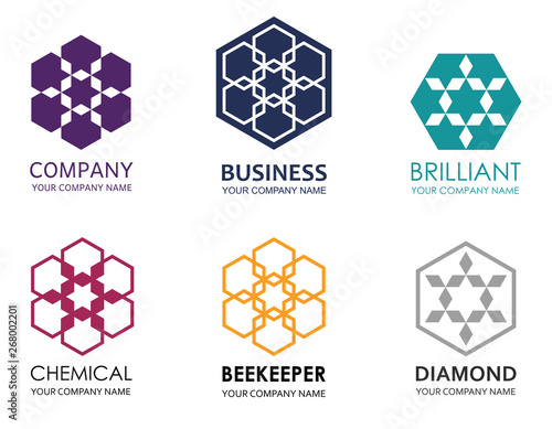 Set of logos based on honeycombs and the flower of life