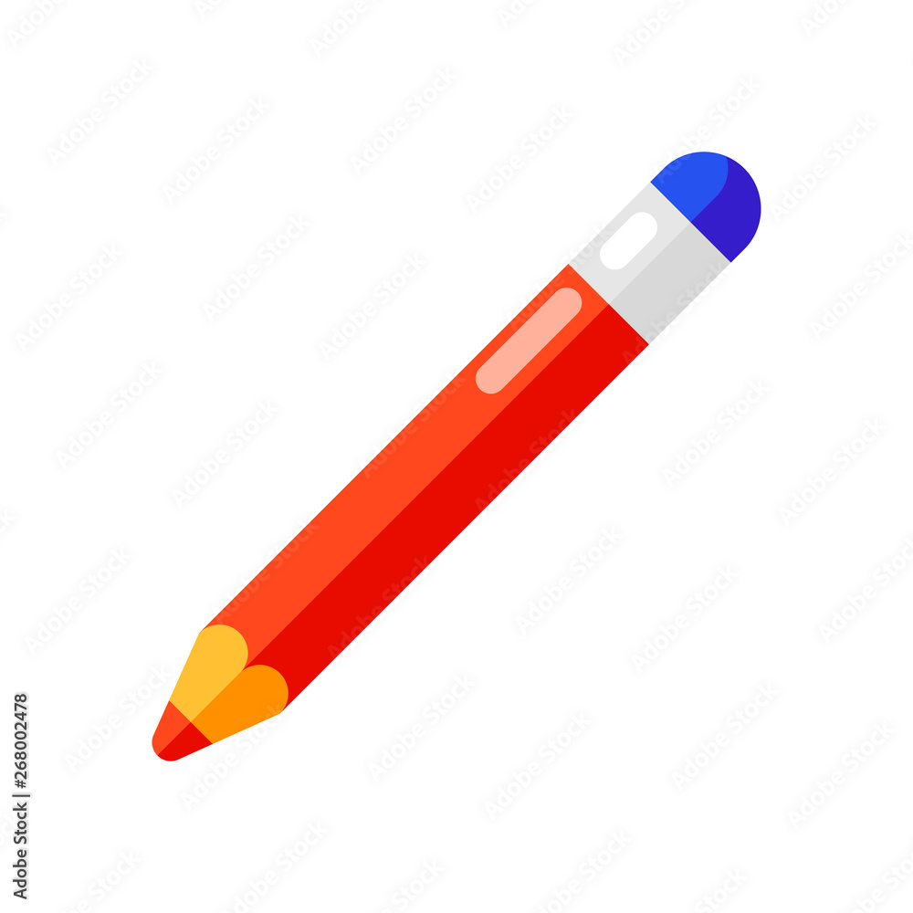 Icon of pencil with eraser in flat style. Icon of pencil with eraser in flat style.