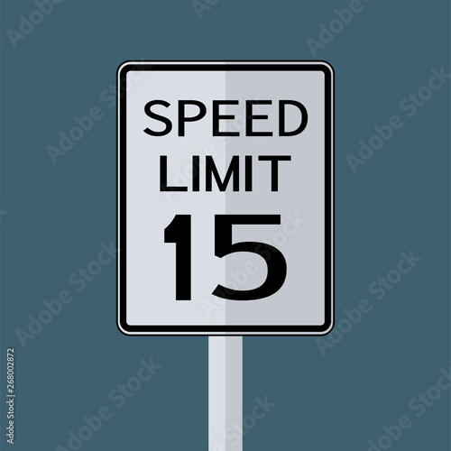 USA Road Traffic Transportation Sign: Speed Limit 15 on grey sky background.Vector illustration