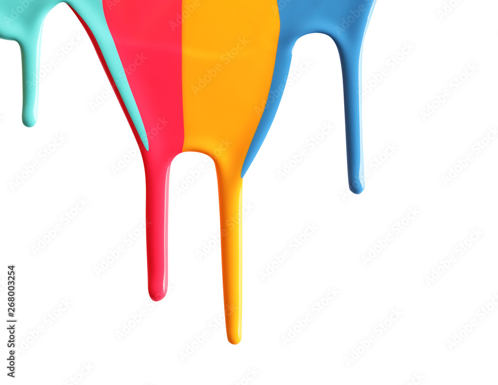 Different color nail polishes flowing on white background Different color nail polishes flowing on white background