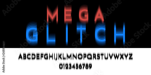 Minimalistic font with glitch effect. Vector illustration