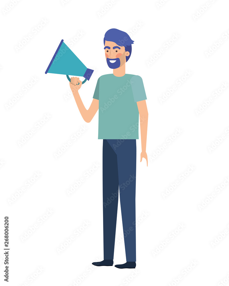 young man with megaphone in the hand young man with megaphone in the hand