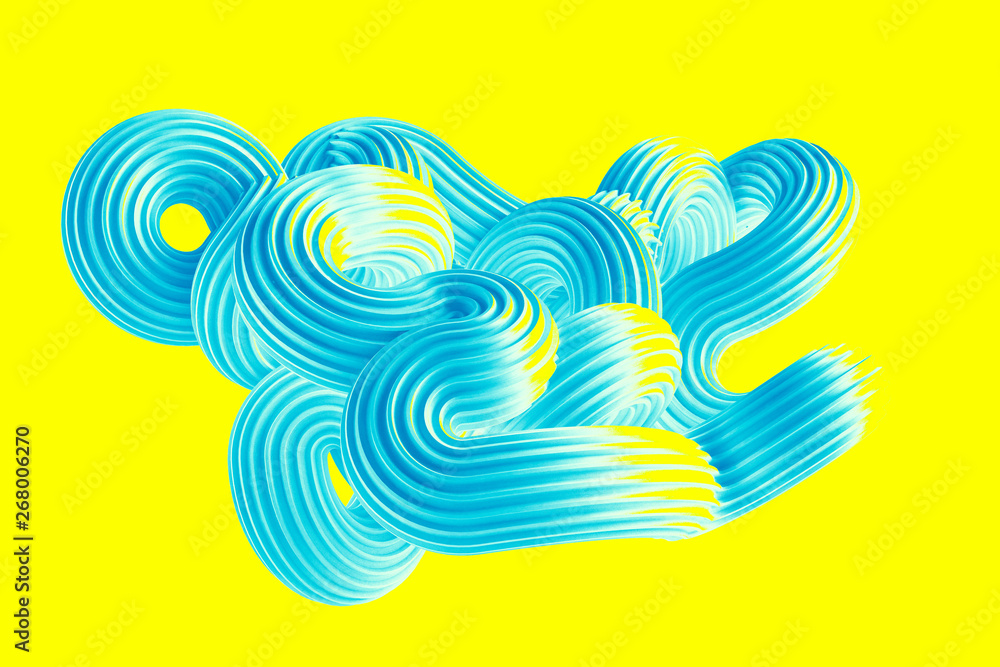Fototapeta premium Abstract turquoise shape on a yellow background. 3d illustration, 3d rendering.