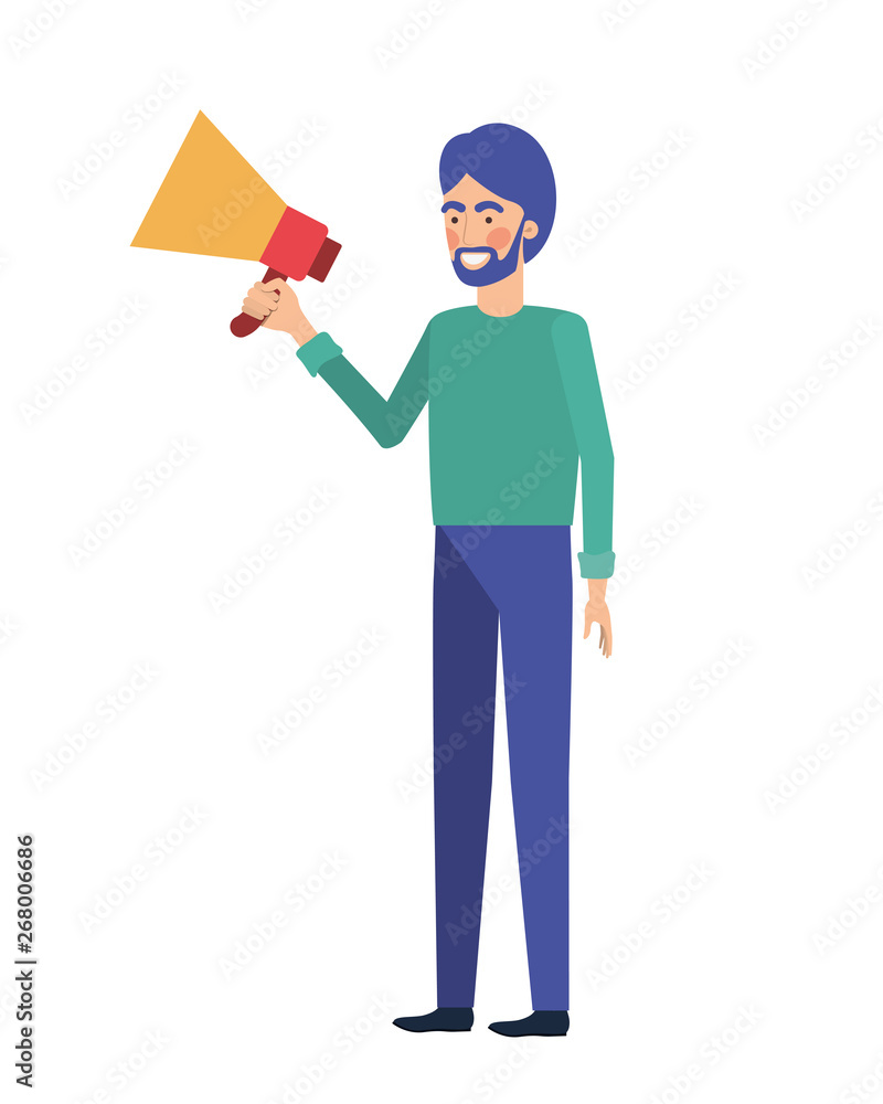 young man with megaphone in the hand young man with megaphone in the hand