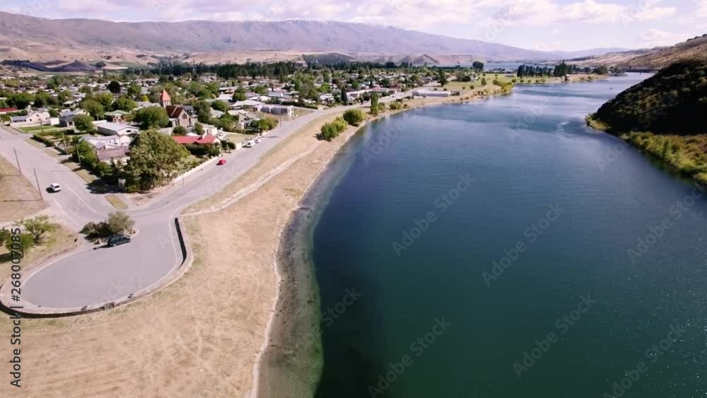 Aerial view of Cromwell, small town in New Zealand by Lake Dunstan. Aerial view of Cromwell, small town in New Zealand by Lake Dunstan.