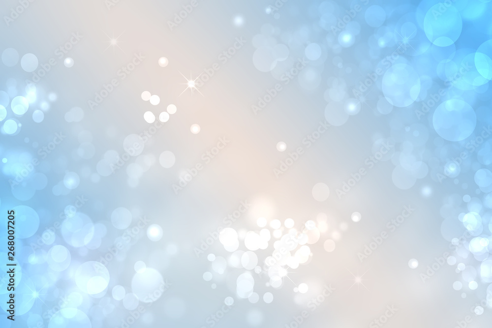 Abstract gradient of light blue beige pastel background texture with glowing circular bokeh lights and sparkling stars Beautiful colorful spring or summer backdrop.