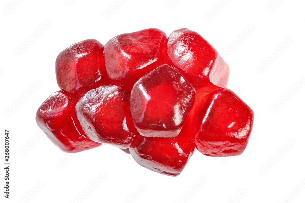 Cluster of pomegranate gem like fruits isolated on white background, detailed close up photo Cluster of pomegranate gem like fruits isolated on white background, detailed close up photo
