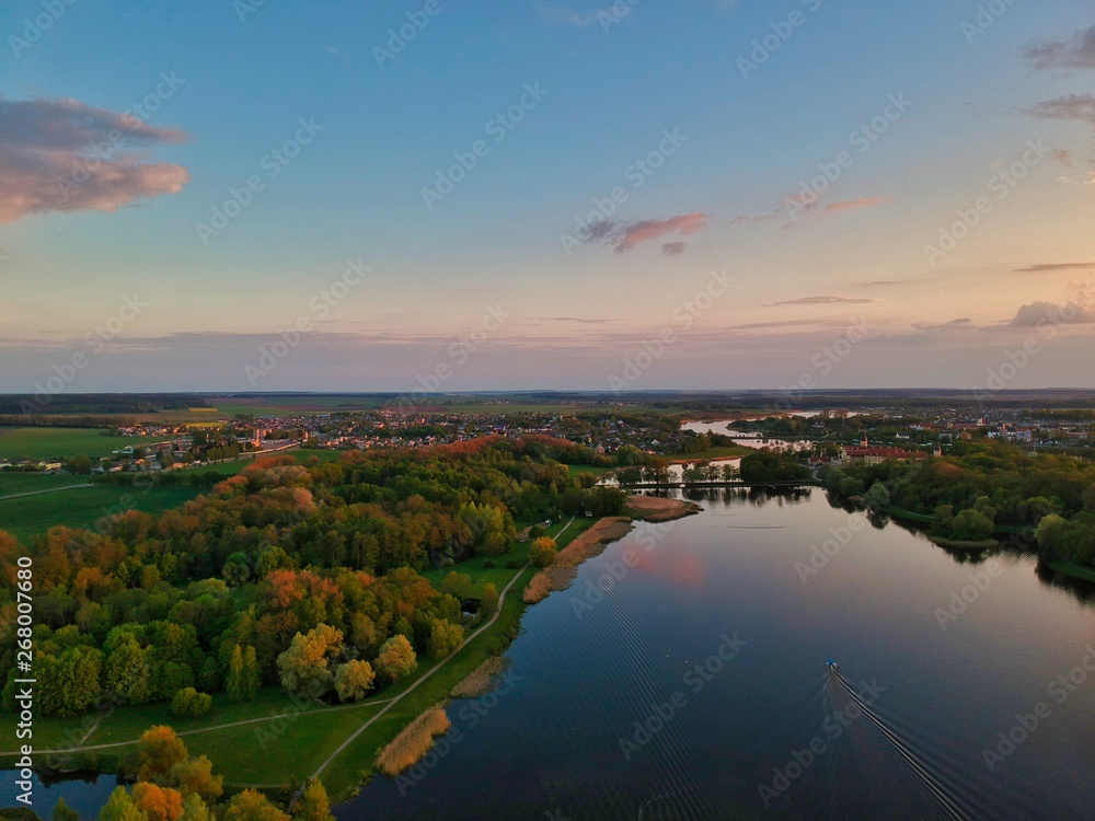 sunset over the river in Minsk Region of Belarus