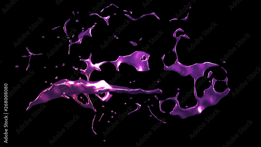 Fototapeta premium A splash of purple metal. 3d illustration, 3d rendering.