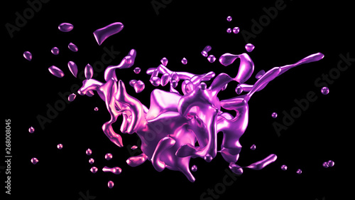 A splash of purple metal. 3d illustration, 3d rendering.