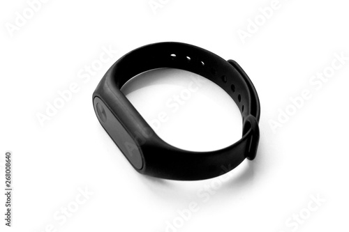 black fitness bracelet watch, white background