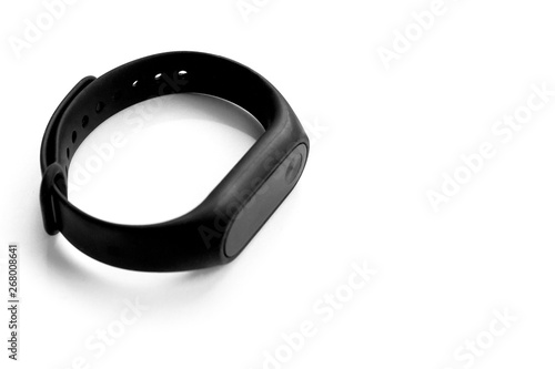 black fitness bracelet watch, white background