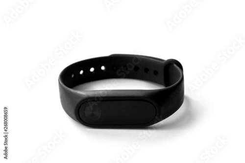 black fitness bracelet watch, white background