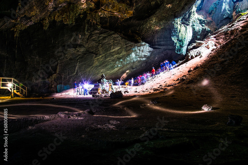 Rays of sunlight into the Phupha Phet cave Satun Thailand.