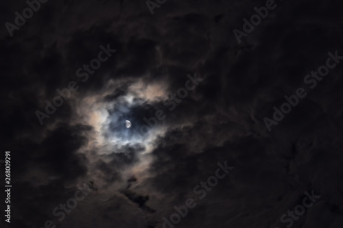 The night sky, moon hiding behind the clouds