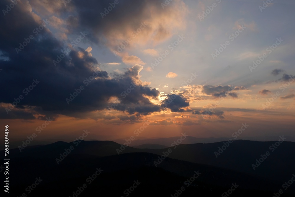 Beskid Żywiecki - Pilsko, panorama o zachodzie słońca