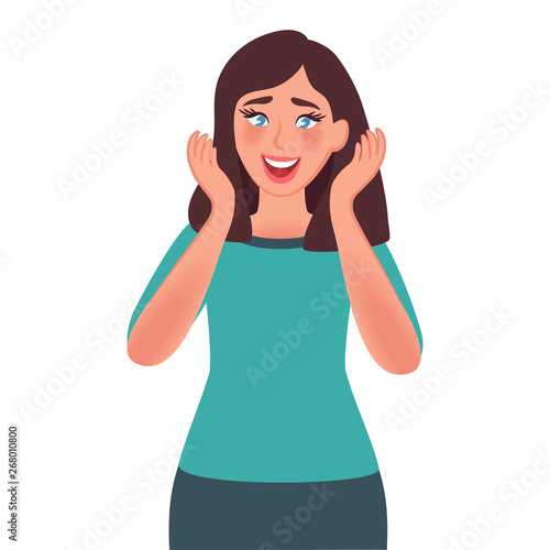 The girl's face emotions feelings of joy and happiness. Vector Illustrations people Express emotions