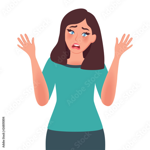 Girl shows gesture of dissent. Negative facial expression. Anger. Vector illustration of human emotion