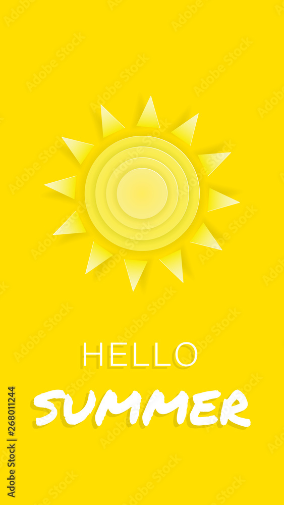 Fototapeta premium Sammer time yellow background banner with text Hello Summer