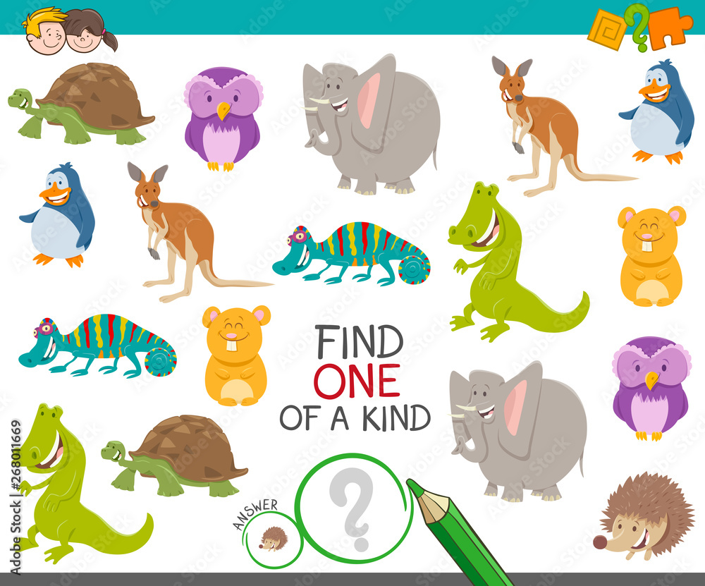 one of a kind game for kids with animals Stock Vector | Adobe Stock