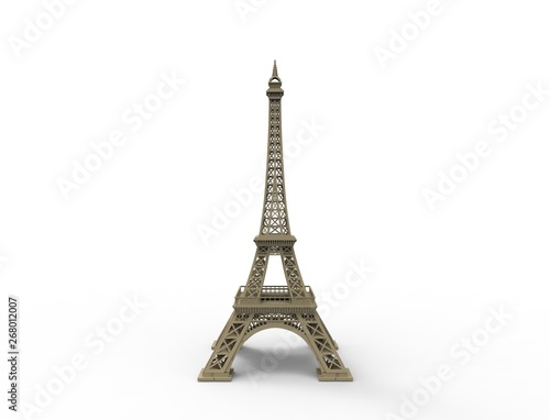 3D rendering of the tourist attraction Eiffel tower in Paris France isolated in white studio background.