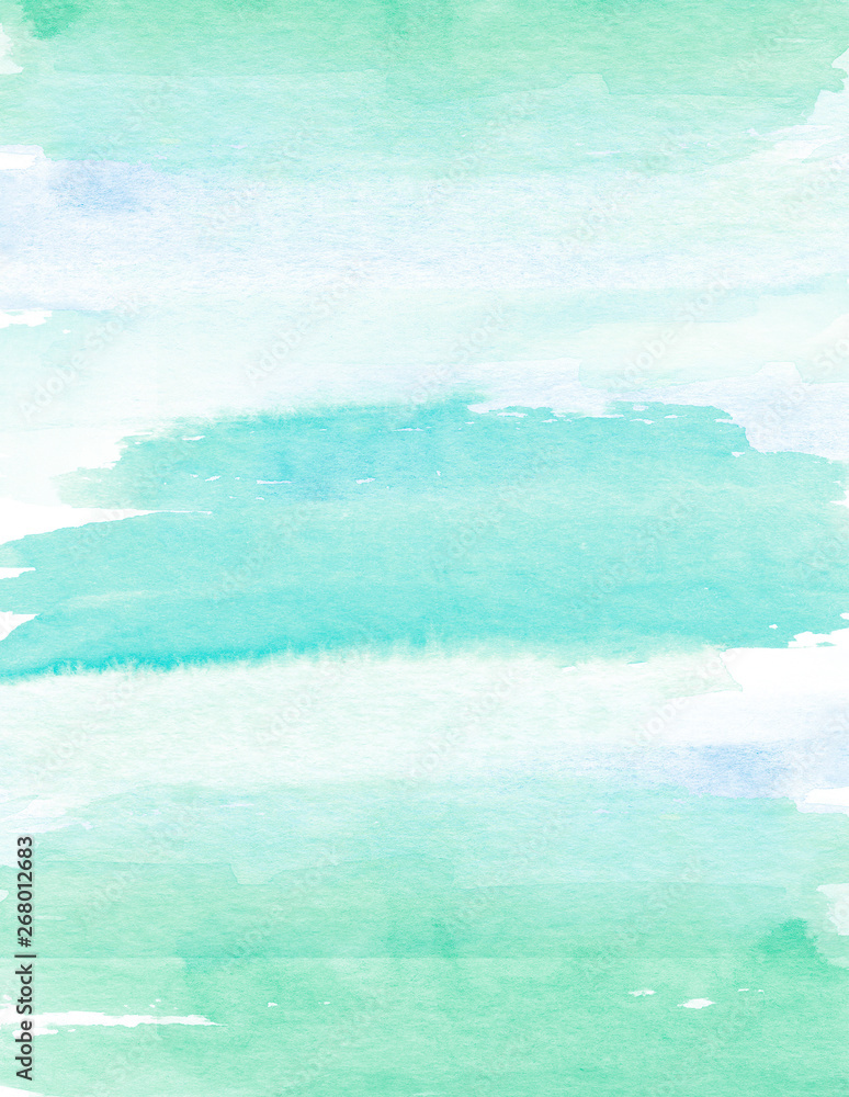 Turquoise Mint green watercolor background Abstract paint texture Brush strokes Hand drawn
