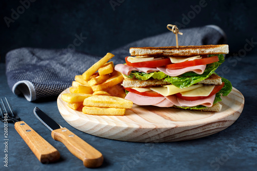 Vegetable sandwich with ham and cheese photo