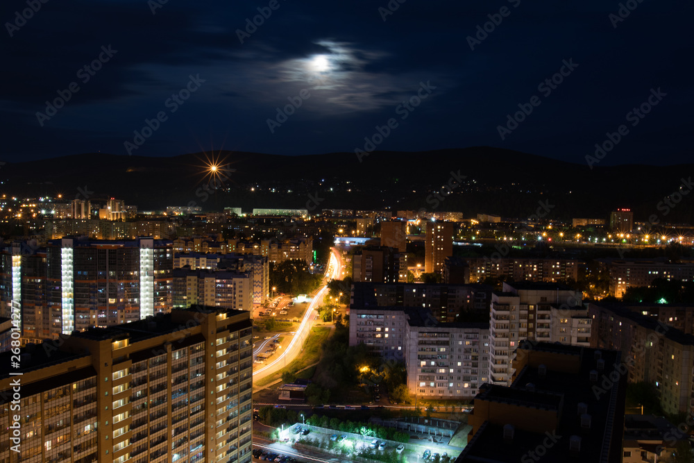 Night city of Krasnoyarsk lights ночной Красноярск