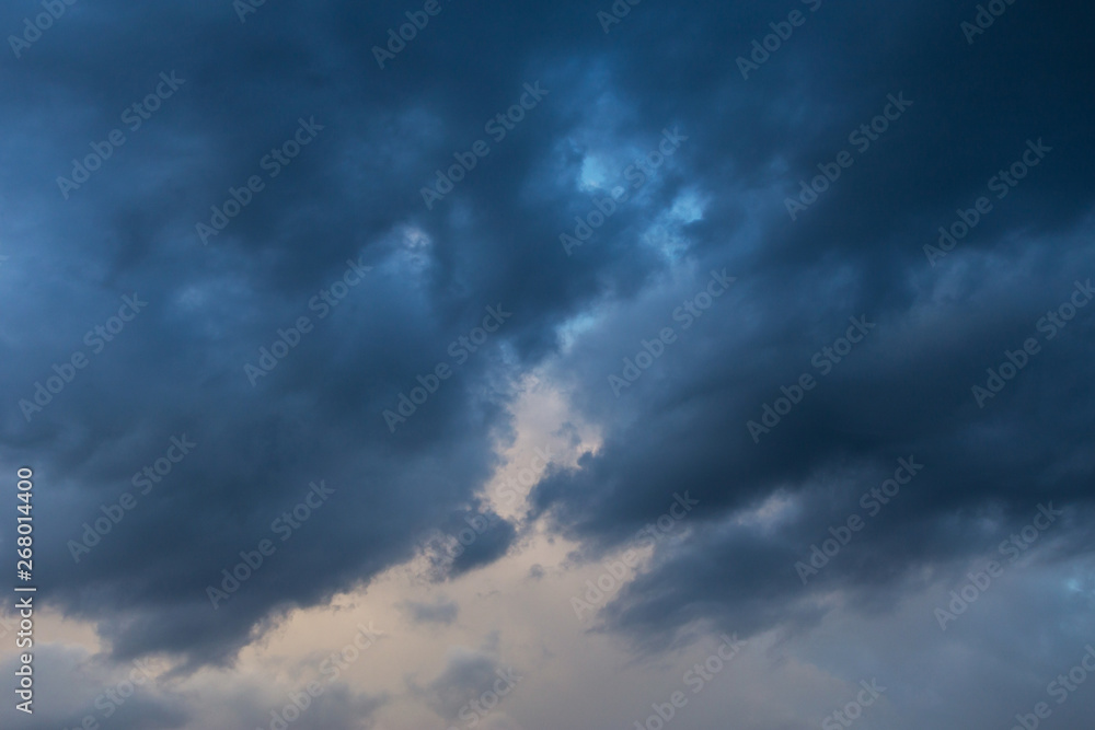 Storm dark blue clouds against sky background, heaven texture