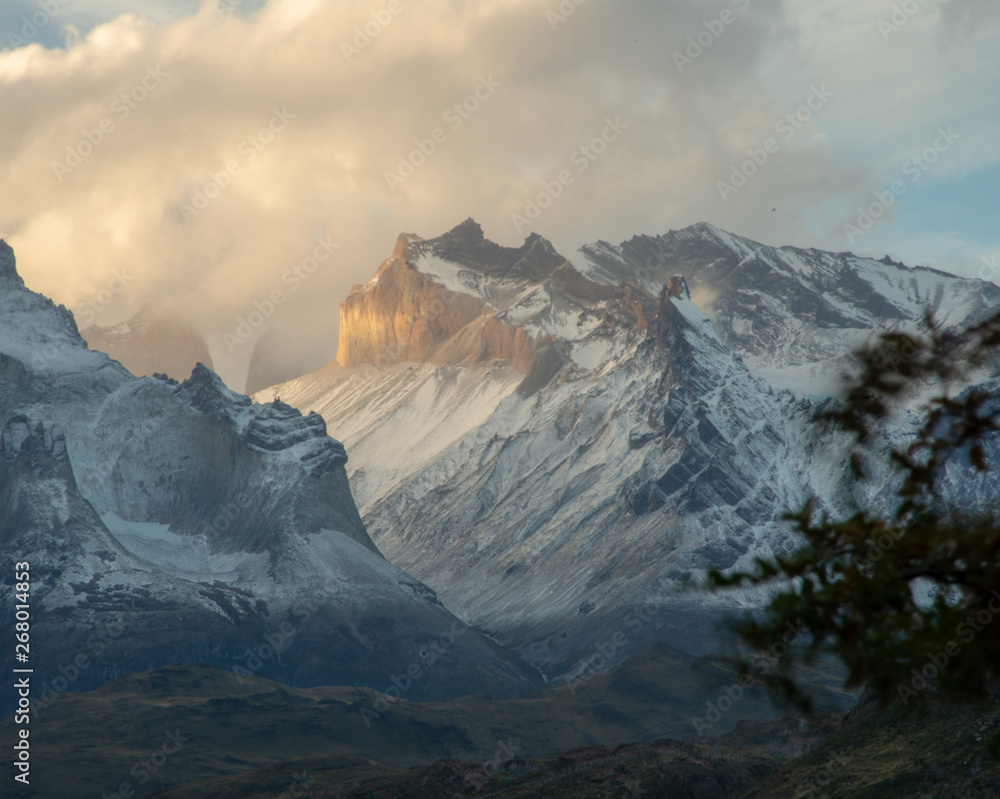 Mountain peaks of Torres del Paine in Patagonia National Park Chile