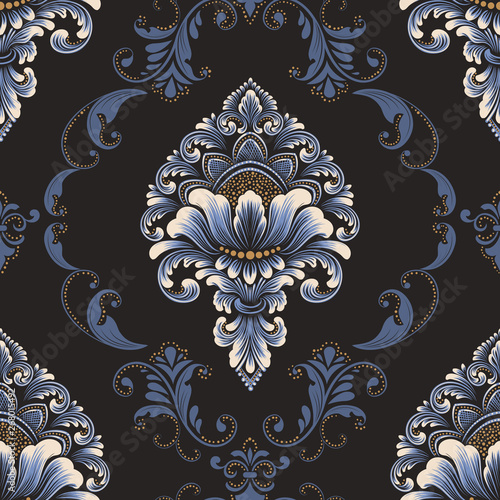Vector damask seamless pattern element. Classical luxury old fashioned damask ornament, royal victorian seamless texture for wallpapers, textile, wrapping. Exquisite floral baroque template.