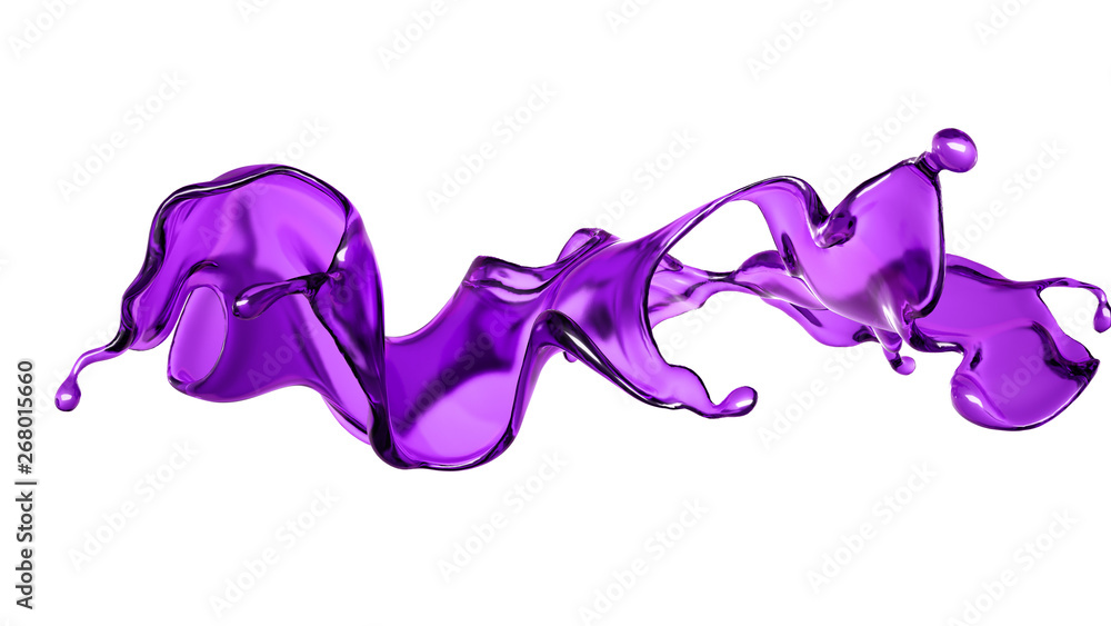 Fototapeta premium A splash of transparent liquid of a purple color on a white background. 3d illustration, 3d rendering.