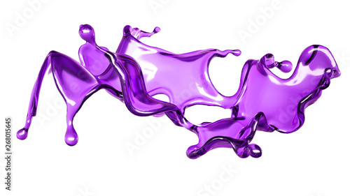 A splash of transparent liquid of a purple color on a white background. 3d illustration, 3d rendering.