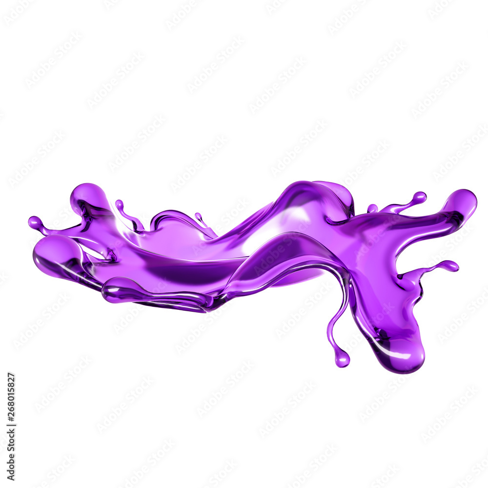A splash of transparent liquid of a purple color on a white background. 3d illustration, 3d rendering. A splash of transparent liquid of a purple color on a white background. 3d illustration, 3d rendering.