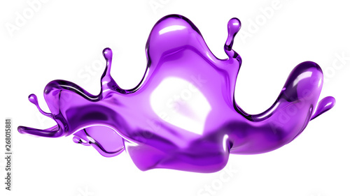 A splash of transparent liquid of a purple color on a white background. 3d illustration, 3d rendering.