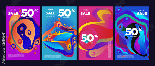 Vector summer sale 50  discount with fluid colorful background. Summer banner  website  poster  and sales promotion background set.