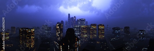 Overcast city, modern city under a gloomy sky, 3d rendering