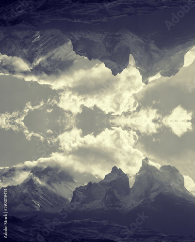 Mountain peaks of Torres del Paine in Patagonia National Park Chile, cut and paste to connect at sky horizon  © JMP Traveler
