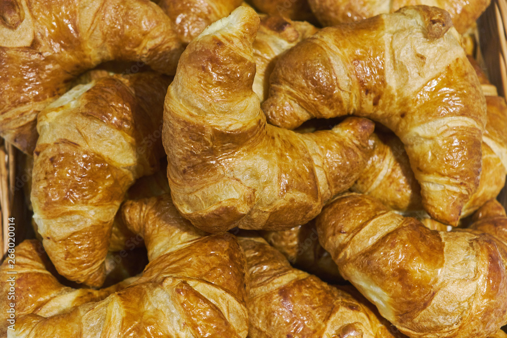 Fresh lush croissants handmade. Banquet table. Catering Fresh lush croissants handmade. Banquet table. Catering