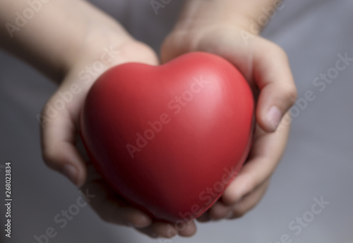 child hands holding red heart  health care  donate and family insurance concept world heart day  world health day  CSR concept. Peace Day