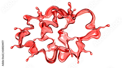 A splash of a transparent red liquid on a white background. 3d illustration, 3d rendering.