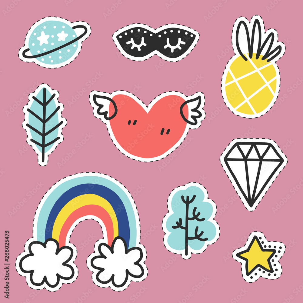 Summer doodle stickers set