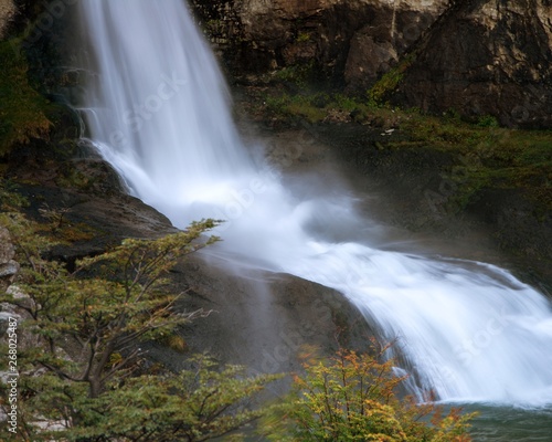 Close up of the bottom of the Waterfall Chorrillo del Salto in Patagonia 